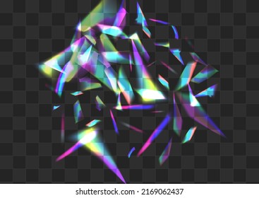 Light Confetti Vector Transparent Background. Iridescent Glitch Abstract Brochure. Bright Prism Carnival Banner. Gradient Glint Glitter Wallpaper.