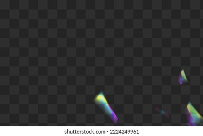 Light Confetti Vector Transparent Background. Iridescent Foil Isolated Border. Holographic Lens Digital Pattern. Glow Glint Prism Poster.