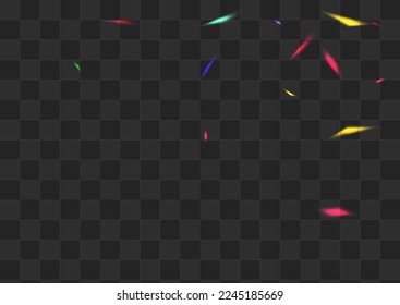 Light Confetti Vector Transparent Background. Iridescent Kaleidoscope Cool Backdrop. Shiny Sparkle Carnival Texture. Rainbow Glamour Cristal Poster.