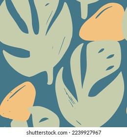 Papel De Tela De Foliage Orgánico Ligero Y Elegante. Textura De Agua Fresca De Palma Sin Pañales Y Floral Oscura. Fondo De Flor Exótica Repetida Amarilla.