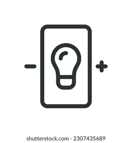 Light control mobile app isolated icon, dimmer light linear icon, smart home lighting system vector icon with editable stroke