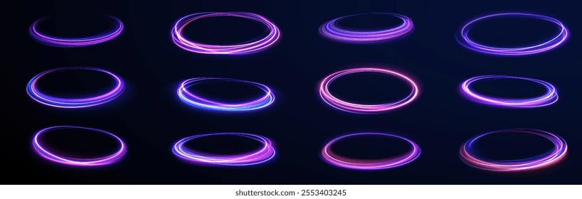 Light cool whirlwind. Vector sparkle, png, effect, wave,neon,line. Abstract circle, color glowing lines background. Curve white line light effect. 