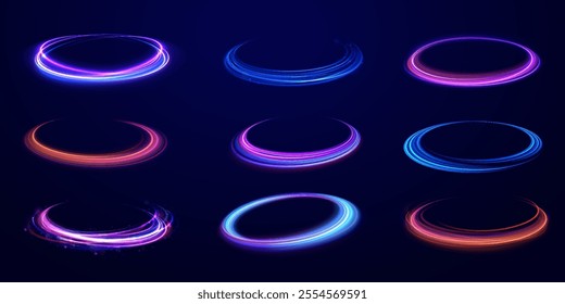 Light cool whirlwind. Vector sparkle, png, effect, wave,neon,line. Abstract circle, white color glowing lines background. Curve white line light effect. 