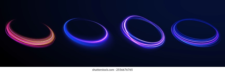 Light cool whirlwind. Vector sparkle, png, effect, wave,neon,line. Abstract circle, white color glowing lines background. Curve white line light effect. 