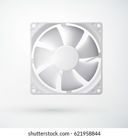 Light cooling system concept with computer fan in realistic style on white background isolated vector illustration