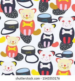 Light cream with cat and dog like animals seamless pattern background design.