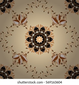 Light cream floral vintage vector seamless pattern background with vintage abstract floral black and gold decorative ornaments. Radial gradient shape.