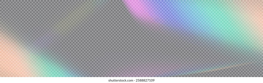 Light Crystal effect, glass, prism shine, glare, reflection. Optical rainbow lights, glare, leaks, band overlap. falling confetti. Vector colorful vector lenses and light flares.