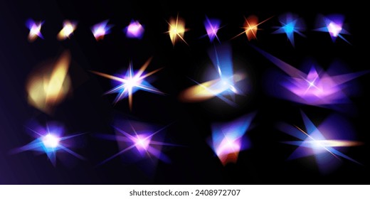  Light crystal shiny hologram bokeh. Set of transparent color effects.