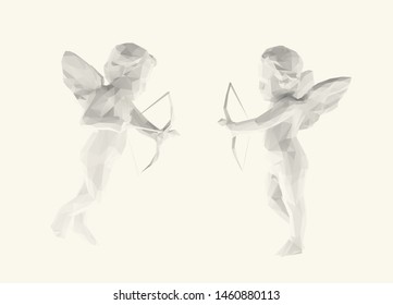 Light Cupid. Set of Isolated White Cupidon on White Background. Low Poly Vector 3D Rendering