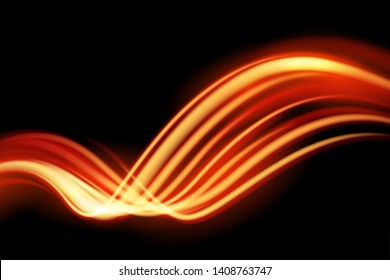 Light curve glowing effect on black background, eps 10 vector.