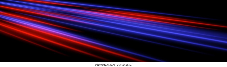 Light curve stream. Red and blue arcs form sweeping circular trail on black background. Smooth neon motion, digital glow shape.