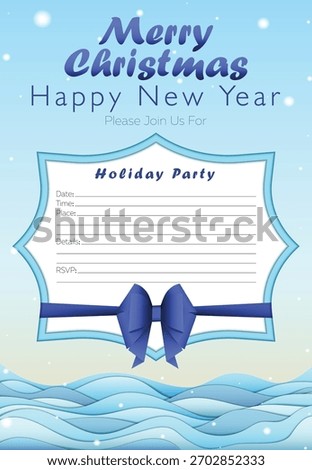 Light Customizable Christmas and New Year invitation card featuring Winter motifs and snow in Geometric Paper-Cut Design with Depth
