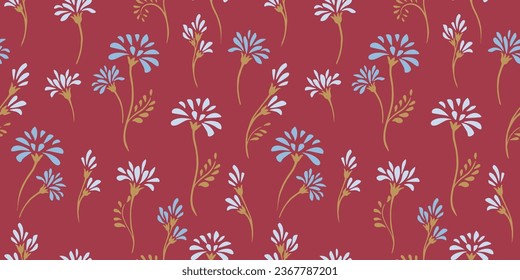Light, cute, simple, retro  flowers pattern. Vector hand drawn ditsy flowers. Template for fashion, textile, fabric, wallpaper, surface design.