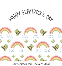 light cute st patricks day banner rainbow and leprechaun hat