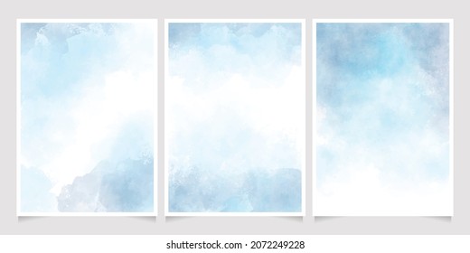 light cyan blue watercolor wet wash splash 5x7 invitation card background template collection