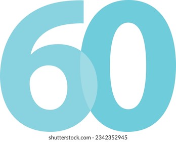 light cyan monochrome color number sixty isolated on white background. vector illustration