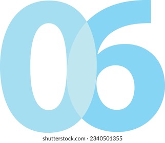 light cyan number sixth isolated on white background. vector illustration