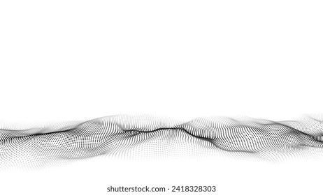 Light cyberspace in digital background. Vector abstract technology white wave with motion dots. Connection big data. Futuristic wireframe texture. Analysis a network connection.