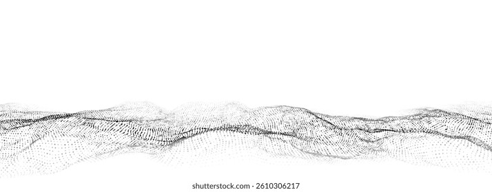 Light cyberspace in digital background. Vector abstract technology white wave with motion dots. Connection big data. Futuristic wireframe texture. Analysis a network connection.