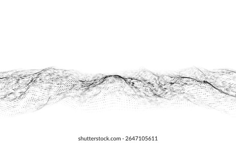 Light cyberspace in digital background. Vector abstract technology white wave with motion dots. Connection big data. Futuristic wireframe texture. Analysis a network connection.