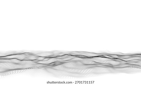 Light cyberspace in digital background. Vector abstract technology white wave with motion dots. Connection big data. Futuristic wireframe texture. Analysis a network connection.