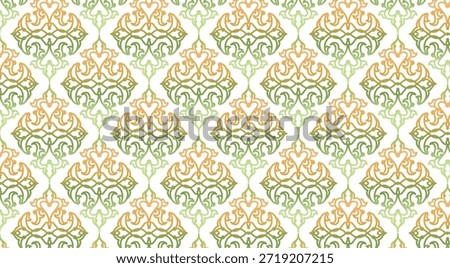 Light Damask Pattern in Green and Orange Tones