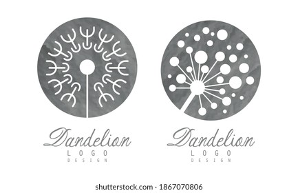 Light Dandelion Fluffy Flower Head as Logo Design Vector Set