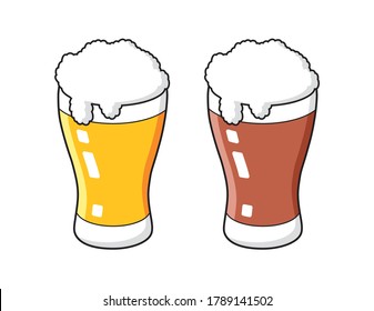 Light and dark beer glass isolated cartoon vector 