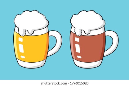 Light and dark beer mug glass with foam cartoon vector 