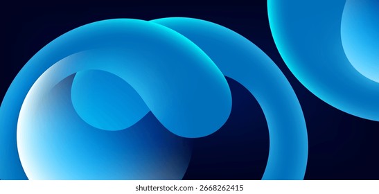 El fondo de círculo curvo azul claro y oscuro crea dimensión y profundidad en el fondo oscuro. Los colores brillantes le dan una sensación moderna y fluida, y el aspecto general es gráfico.