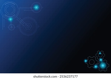 Light to dark blue with Line of circles and gear on line grid. With concept of modern blueprint and technology. Background of abstract and blank space for design. 