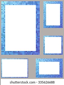 Light and dark blue pixel mosaic page border frame set