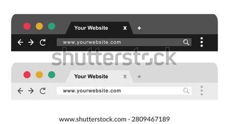 Light and dark browser URL bar template. Browser window displays website address. Simple design shows navigation buttons and search bar.