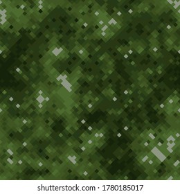 El camuflaje de medio tono verde de pasto claro y oscuro es una textura de fondo vectorial sin fisuras. Resumen bosque, ejército y caza enmascaramiento pixelart ornamento huella textil digital