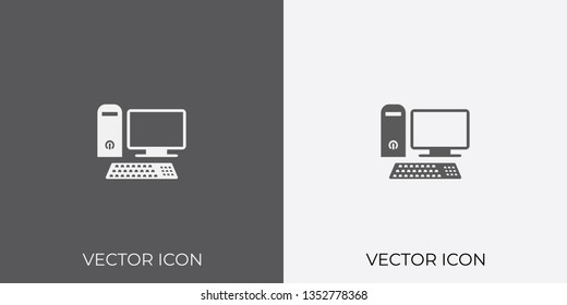 Light & Dark Gray Icon of Desktop Computer For Mobile, Software & App. Eps. 10. - Vector