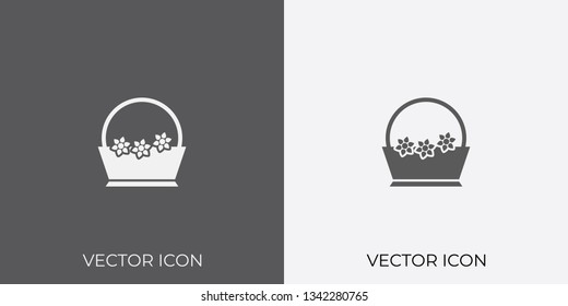 Light & Dark Gray Icon of Flower Basket For Mobile, Software & App.. Eps. 10.