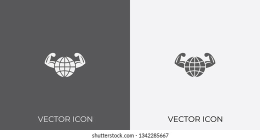 Light & Dark Gray Icon of Globe with Hands For Mobile, Software & App.. Eps. 10.