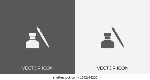Light & Dark Gray Icon of Ink Pot & Pen For Mobile, Software & App.. Eps. 10.