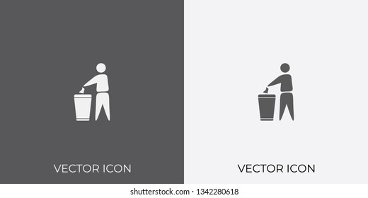 Light & Dark Gray Icon of Man with Dustbin For Mobile, Software & App.. Eps. 10.