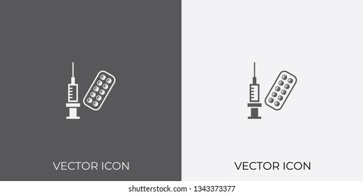 Light & Dark Gray Icon of Medicine & Syringe For Mobile, Software & App. Eps. 10. - Vector
