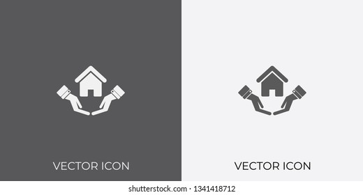 Light & Dark Gray Icon of Secured or Insured House For Mobile, Software & App.. Eps. 10.