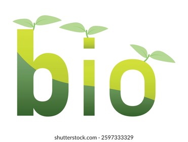 Light and dark green bio word with leaf sprouts