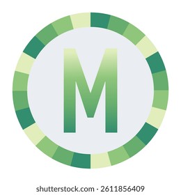 Light to Dark Green and Cream Circle Symbol with a Mid-Tone Green Capital Letter “M” on a Black Backdrop.