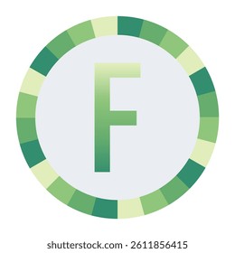 Light to Dark Green and Cream Circle Symbol with a Mid-Tone Green Capital Letter “F” on a Black Backdrop.