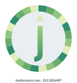Light to Dark Green and Cream Circle Symbol with a Mid-Tone Green lowercase Letter “j” on a Black Backdrop.