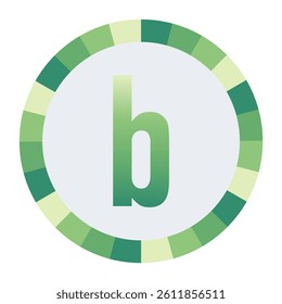 Light to Dark Green and Cream Circle Symbol with a Mid-Tone Green lowercase Letter “b” on a Black Backdrop.