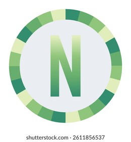 Light to Dark Green and Cream Circle Symbol with a Mid-Tone Green Capital Letter “N” on a Black Backdrop.
