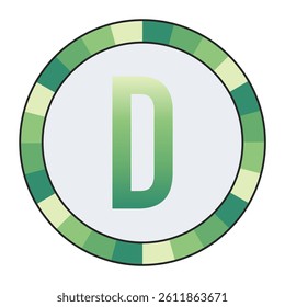Light to Dark Green and Cream Circle Symbol with a Mid-Tone Green Capital Letter “D” on a Black Backdrop, enclosed in a black frame.