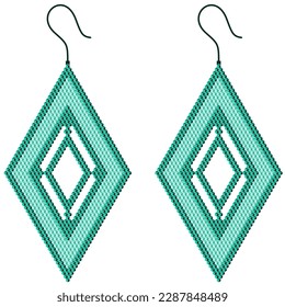 Light and dark green rhombus-shaped earrings with a gap and a dark green edge, made of 3D cubes